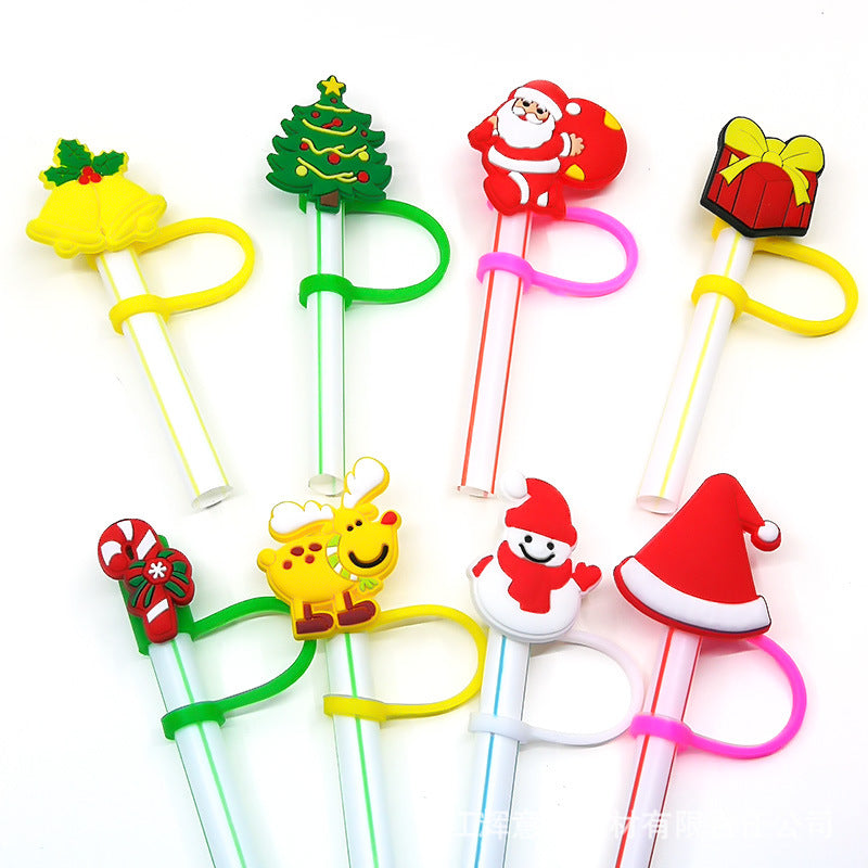 Wholesale 20pcs Cartoon Christmas Series Party Silicone Straw Caps Straw Decoration